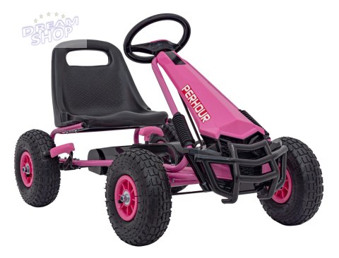 Gokart na Pedały AIR PerHour dla dzieci Różowy + Hamulec ręczny + Pompowane koła + Regulacja siedzenia Gokart na Pedały AIR PerHour dla dzieci Różowy + Hamulec ręczny + Pompowane koła + Regulacja siedzenia