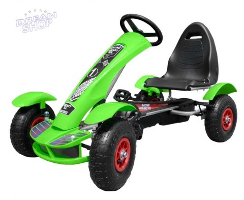 Gokart na pedały Racing XL dla dzieci 3+ Zielony + Pompowane koła + Regulacja fotela + Wolny bieg Gokart na pedały Racing XL dla dzieci 3+ Zielony + Pompowane koła + Regulacja fotela + Wolny bieg