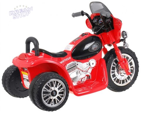 Motorek Chopper na akumulator dla dzieci Czerwony + 3 koła + Dźwięki + Światła LED Motorek Chopper na akumulator dla dzieci Czerwony + 3 koła + Dźwięki + Światła LED