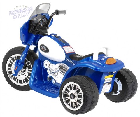Motorek Chopper na akumulator dla dzieci Niebieski + 3 koła + Dźwięki + Światła LED Motorek Chopper na akumulator dla dzieci Niebieski + 3 koła + Dźwięki + Światła LED