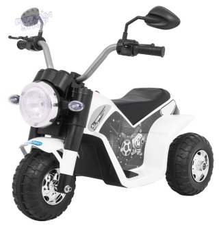 Motorek MiniBike na akumulator dla dzieci Biały + Dźwięki + Światła LED + Ekoskóra