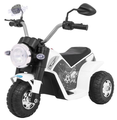 Motorek MiniBike na akumulator dla dzieci Biały + Dźwięki + Światła LED + Ekoskóra
