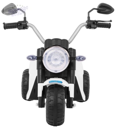 Motorek MiniBike na akumulator dla dzieci Biały + Dźwięki + Światła LED + Ekoskóra