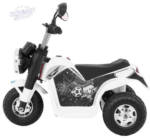 Motorek MiniBike na akumulator dla dzieci Biały + Dźwięki + Światła LED + Ekoskóra