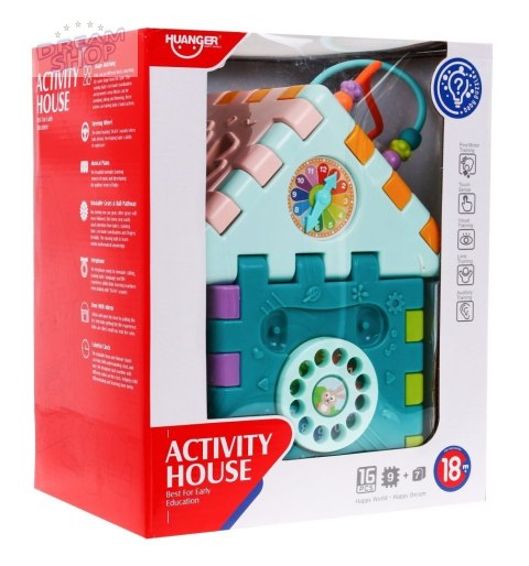 Multidomek sensoryczny dla dzieci 18m+ Mini gry 9 Puzzli + Sortery + Przeplatanka + Zegar