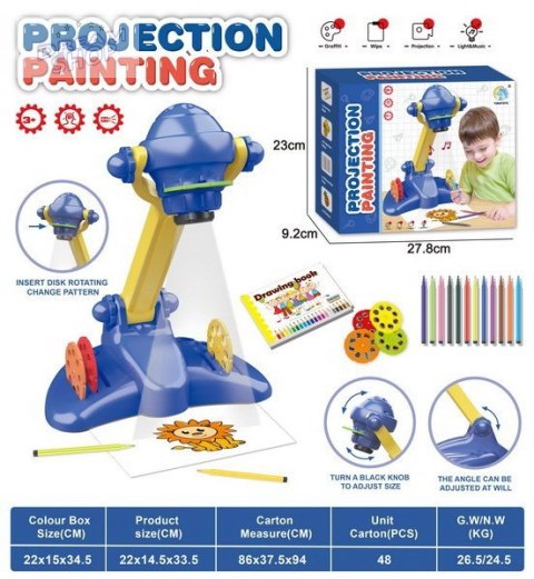 Projektor do Rysowania dla dzieci 3+ Nauka odrysowywania + 4 Krążki z obrazkami + 12 Pisaków + Notes Projektor do Rysowania dla dzieci 3+ Nauka odrysowywania + 4 Krążki z obrazkami + 12 Pisaków + Notes