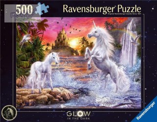 Puzzle 2D 500 Świecące - Jednorożce nad rzeką