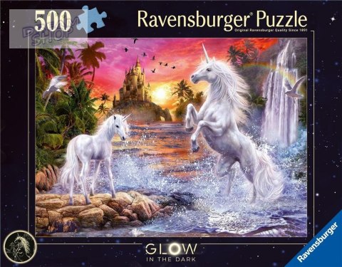Puzzle 2D 500 Świecące - Jednorożce nad rzeką Puzzle 2D 500 Świecące - Jednorożce nad rzeką