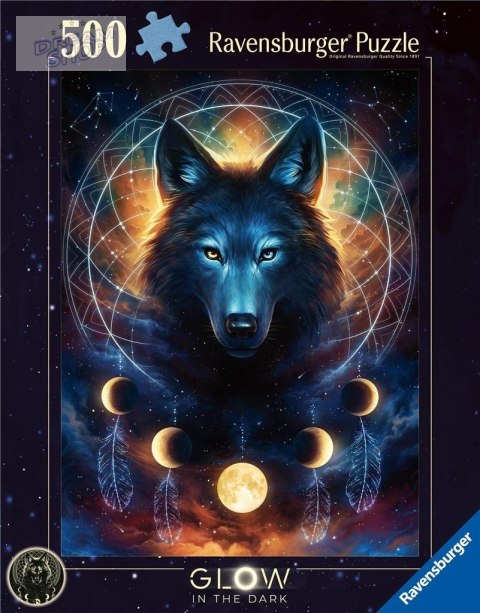 Puzzle 2D 500 Świecące - Wilk i księżyce Puzzle 2D 500 Świecące - Wilk i księżyce