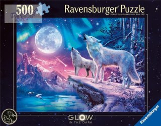 Puzzle 2D 500 Świecące - Wilk w zorzy polarnej