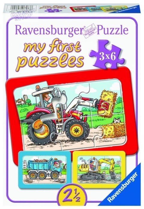Puzzle 3x6 Traktor, koparka i ciężarówka Puzzle 3x6 Traktor, koparka i ciężarówka
