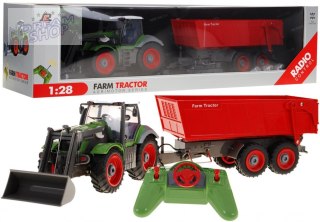 Traktor z koparką i przyczepą dla dzieci 3+ Zdalnie sterowany + Ruchome elementy Zielono-czerwony