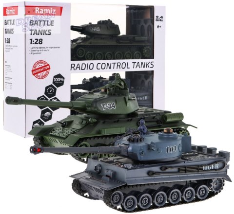 Zdalnie sterowane 2 czołgi T-34 vs Tiger dla dzieci 3+ Strzelające modele + Wielka Bitwa Czołgów Zdalnie sterowane 2 czołgi T-34 vs Tiger dla dzieci 3+ Strzelające modele + Wielka Bitwa Czołgów