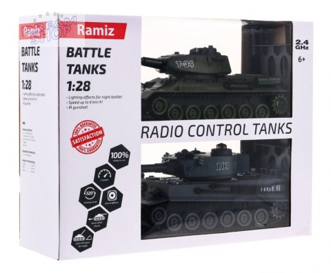 Zdalnie sterowane 2 czołgi T-34 vs Tiger dla dzieci 3+ Strzelające modele + Wielka Bitwa Czołgów Zdalnie sterowane 2 czołgi T-34 vs Tiger dla dzieci 3+ Strzelające modele + Wielka Bitwa Czołgów