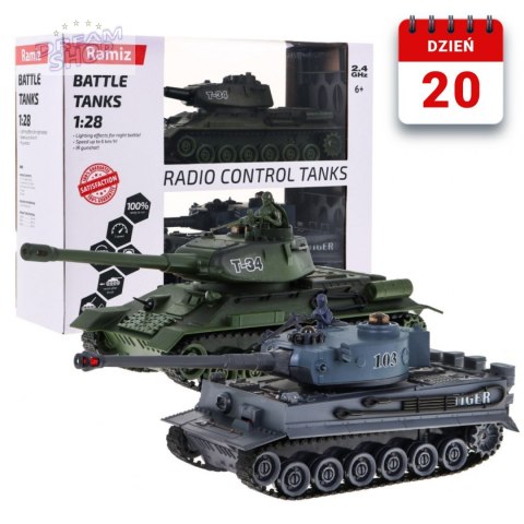 Zdalnie sterowane 2 czołgi T-34 vs Tiger dla dzieci 3+ Strzelające modele + Wielka Bitwa Czołgów Zdalnie sterowane 2 czołgi T-34 vs Tiger dla dzieci 3+ Strzelające modele + Wielka Bitwa Czołgów