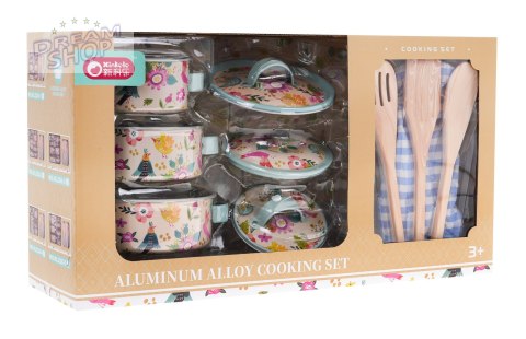 Zestaw aluminiowych Garnków dla dzieci 3+ Akcesoria 10 el. + Przybory kuchenne + Rękawica kuchenna