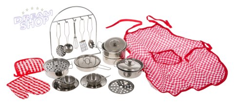 Zestaw metalowych Garnków dla dzieci 3+ Akcesoria 23 el. + Zastawa + Przybory kuchenne + Fartuszek kucharza Zestaw metalowych Garnków dla dzieci 3+ Akcesoria 23 el. + Zastawa + Przybory kuchenne + Fartuszek kucharza