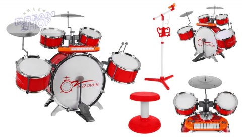 Zestaw muzyczny Perkusja + Keyboard + Mikrofon dla dzieci 3+ czerwony Dźwięki Światła Zestaw muzyczny Perkusja + Keyboard + Mikrofon dla dzieci 3+ czerwony Dźwięki Światła