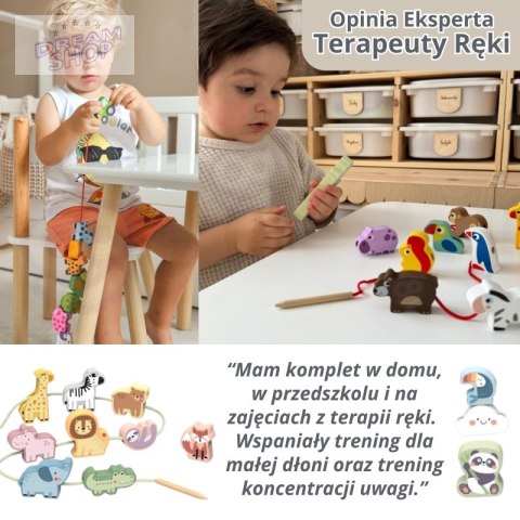 TOOKY TOY Drewniana Sznurowana Gąsienica Do Nawlekania Zręcznościowa TOOKY TOY Drewniana Sznurowana Gąsienica Do Nawlekania Zręcznościowa
