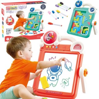 WOOPIE Dwustronna Tablica do Rysowania Gra Tetris 2w1 Pomarańczowa