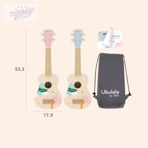 CLASSIC WORLD Drewniane Ukulele Gitara dla Dzieci Różowa