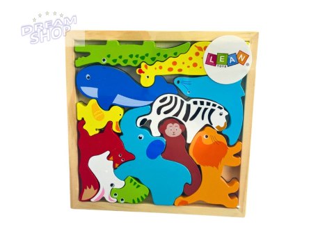 Drewniane Puzzle Zwierzęta Do Dopasowania Lew Królik Drewniane Puzzle Zwierzęta Do Dopasowania Lew Królik