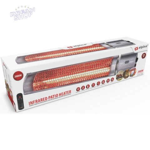 GRZEJNIK HALOGENOWY INFRARED OGRODOWY ŚCIENNY 2000W Z PILOTEM ALPINA