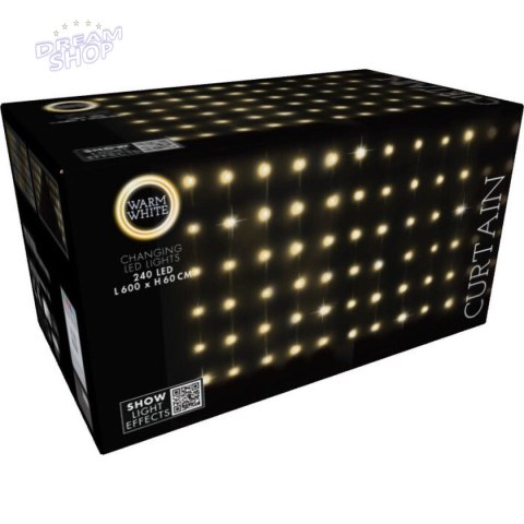 LAMPKI CHOINKOWE KURTYNA ŚWIETLNA ZEW/WEW 240 LED 600X60CM Z PILOTEM CIEPŁY BIAŁY LAMPKI CHOINKOWE KURTYNA ŚWIETLNA ZEW/WEW 240 LED 600X60CM Z PILOTEM CIEPŁY BIAŁY