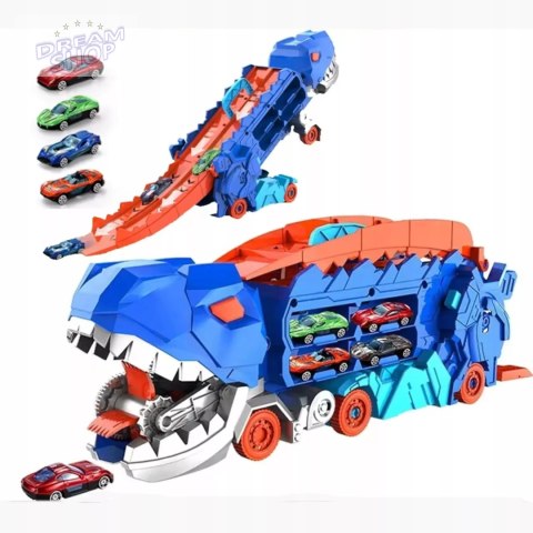 Ciężarówka dinozaur T-rex 2w1 wyrzutnia zjeżdżalnia resoraki autka MF-111 Ciężarówka dinozaur T-rex 2w1 wyrzutnia zjeżdżalnia resoraki autka MF-111
