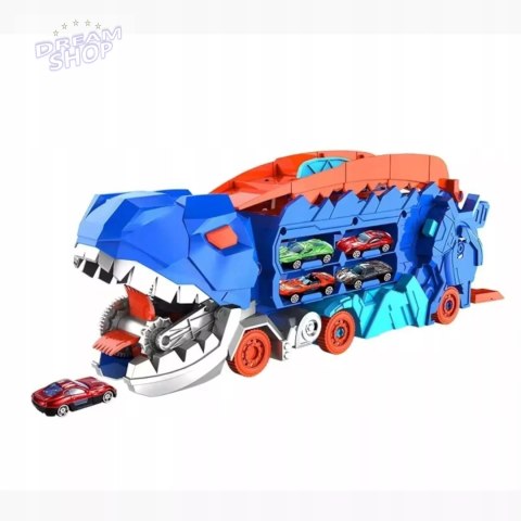 Ciężarówka dinozaur T-rex 2w1 wyrzutnia zjeżdżalnia resoraki autka MF-111 Ciężarówka dinozaur T-rex 2w1 wyrzutnia zjeżdżalnia resoraki autka MF-111