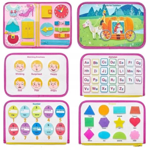 Tablica manipulacyjna książeczka filcowa edukacyjna składana różowa F40 Tablica manipulacyjna książeczka filcowa edukacyjna składana różowa F40