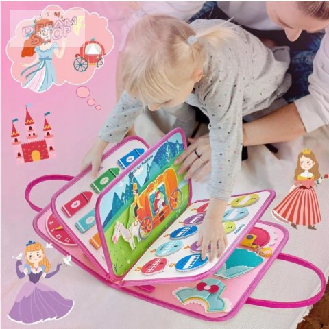 Tablica manipulacyjna książeczka filcowa edukacyjna składana różowa F40 Tablica manipulacyjna książeczka filcowa edukacyjna składana różowa F40
