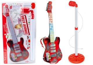 Zestaw Gitara Elektryczna Statyw z Mikrofonem Na Baterie Czerwona