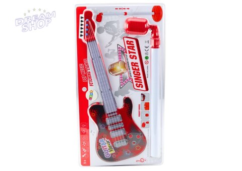 Zestaw Gitara Elektryczna Statyw z Mikrofonem Na Baterie Czerwona Zestaw Gitara Elektryczna Statyw z Mikrofonem Na Baterie Czerwona