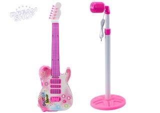 Zestaw Gitara Elektryczna Statyw z Mikrofonem Na Baterie Różowe