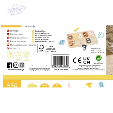 CLASSIC WORLD Drewniane Puzzle Numeryczne Cyferki Montessori 11 el.