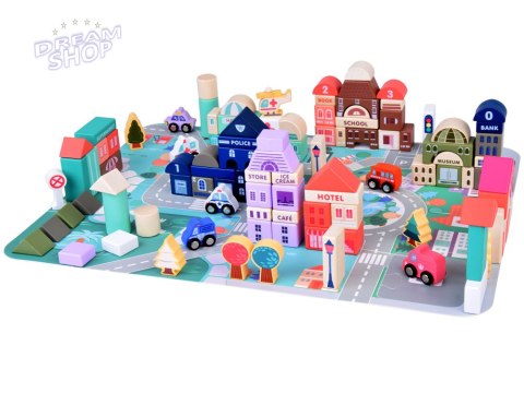 Pastelowy Zestaw Klocki drewniane Miasteczko + Mata puzzle 115 ele ZA5373 Pastelowy Zestaw Klocki drewniane Miasteczko + Mata puzzle 115 ele ZA5373