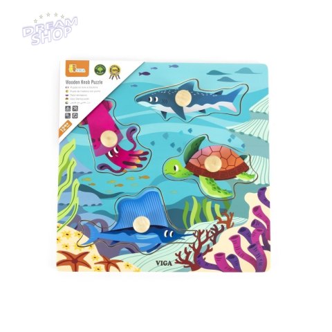 VIGA Drewniane Puzzle z Pinezkami Zwierzęta Morskie Wodne VIGA Drewniane Puzzle z Pinezkami Zwierzęta Morskie Wodne