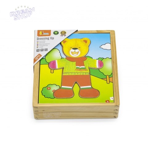 Viga Drewniane Puzzle Układanka Edukacyjna Ubierz Misia Chłopca