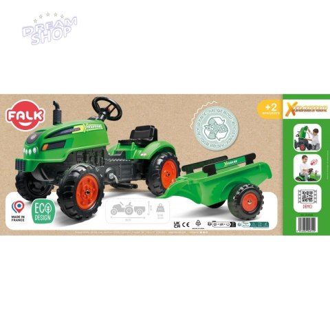 FALK Traktorek X Tractor Zielony z Przyczepką Klakson od 2 Lat FALK Traktorek X Tractor Zielony z Przyczepką Klakson od 2 Lat