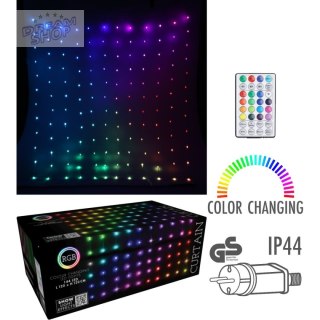 LAMPKI CHOINKOWE KURTYNA ŚWIETLNA ZEW/WEW 144 LED RGB 120X120CM Z PILOTEM MULTIKOLOR