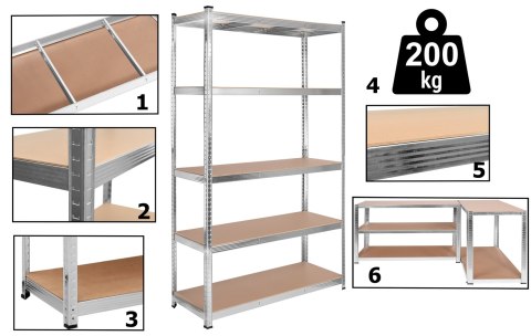 Regał magazynowy 200kg 5 poziomów 205x120x45 cm nośność 1000 kg
