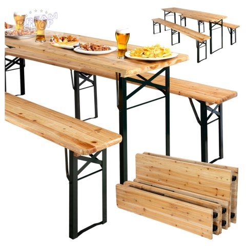 Zestaw ogrodowy stalowo-drewniany LAGER stół + 2 ławki 220 cm Zestaw ogrodowy stalowo-drewniany LAGER stół + 2 ławki 220 cm