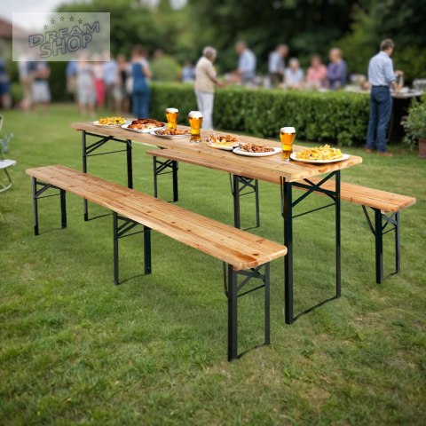 Zestaw ogrodowy stalowo-drewniany LAGER stół + 2 ławki 220 cm Zestaw ogrodowy stalowo-drewniany LAGER stół + 2 ławki 220 cm
