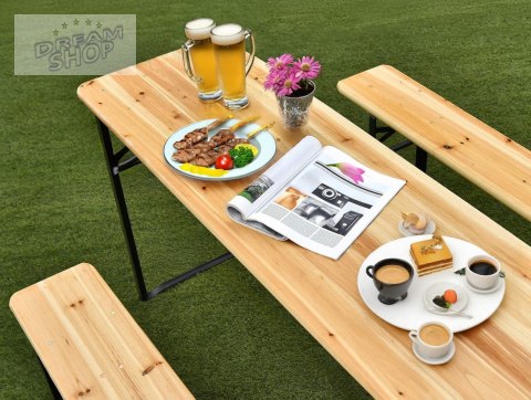 Zestaw ogrodowy stalowo-drewniany LAGER stół + 2 ławki 220 cm Zestaw ogrodowy stalowo-drewniany LAGER stół + 2 ławki 220 cm