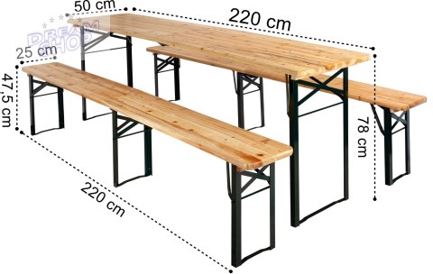 Zestaw ogrodowy stalowo-drewniany LAGER stół + 2 ławki 220 cm Zestaw ogrodowy stalowo-drewniany LAGER stół + 2 ławki 220 cm