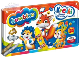 Kredki w metalowym pudełku 24 kolory + temperówka BAMBINO