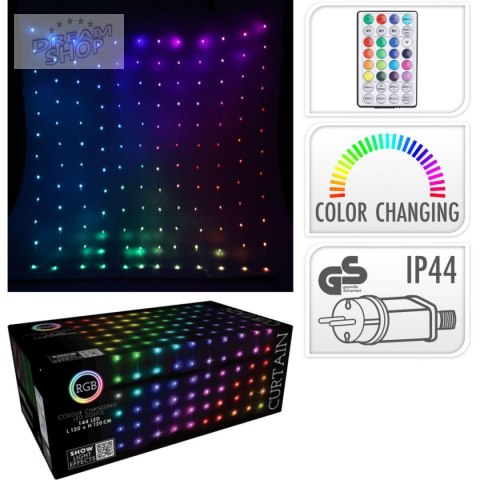 LAMPKI CHOINKOWE KURTYNA ŚWIETLNA ZEW/WEW 144 LED RGB 120X120CM Z PILOTEM MULTIKOLOR LAMPKI CHOINKOWE KURTYNA ŚWIETLNA ZEW/WEW 144 LED RGB 120X120CM Z PILOTEM MULTIKOLOR