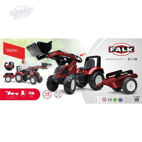 FALK Traktor Valtra Bordowy na Pedały z Przyczepką i Łyżką od 3 Lat FALK Traktor Valtra Bordowy na Pedały z Przyczepką i Łyżką od 3 Lat