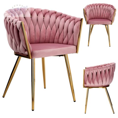 Krzesło plecione COFTON gold Velvet różowy Krzesło plecione COFTON gold Velvet różowy